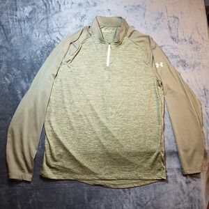 Under Armour Tech 2.0 1/4 Zip Pullover Heather Green Loose Fit Mens LG Quick Dry
